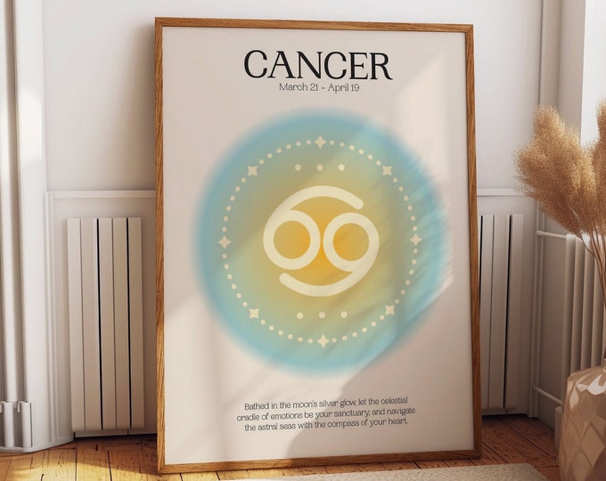 Cancer Zodiac Poster - Astral Manifestation Wall Decor - Constellation Art for Living Room and Bedroom Vibes - Vibrant Astrology Room Decor
