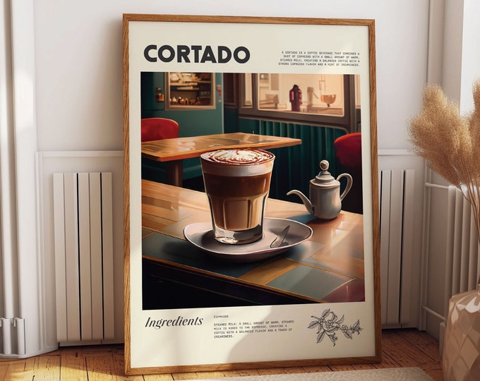 Cortado Coffee Poster - Chic Wall Art for Coffee Docks, Cafes, and Barista Stations - Wall Art to Enhance any Cafe or Barista Wall