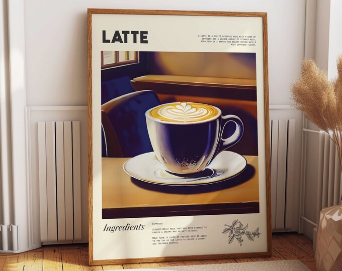 Latte Coffee Poster - Chic Wall Art for Coffee Docks, Cafes, and Barista Stations - Wall Art to Enhance any Cafe or Barista Wall