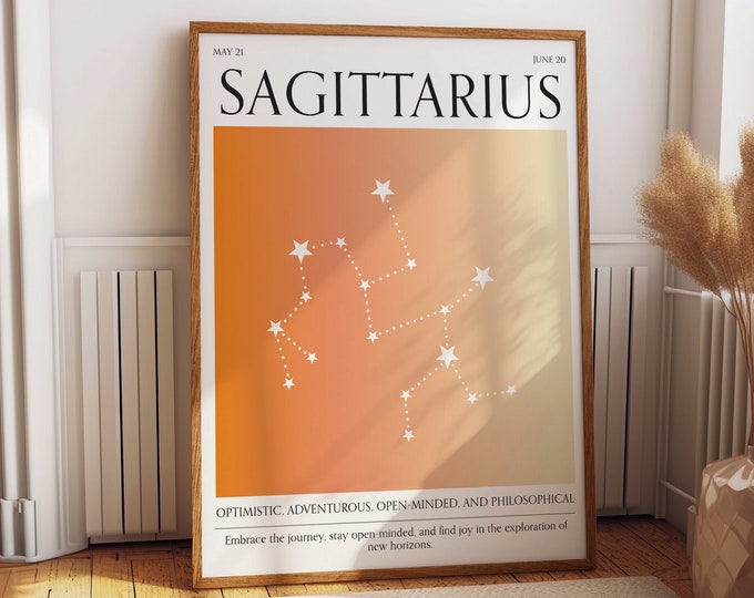 Sagittarius Zodiac Sign Chic Wall Decor - Stylish Bedroom Decor Aura Gradient Poster - Perfect Gift Idea for a Unique and Vibrant Ambiance