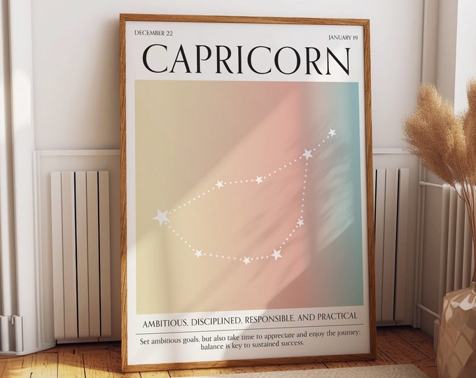 Capricorn Zodiac Poster - Vibrant Aura Gradient Zodiac Sign Wall Art - Stylish and Unique Bedroom Decor - Astrology Star Sign Gift Idea