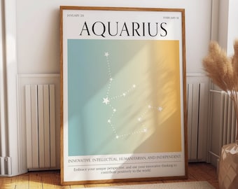 Aquarius Zodiac Sign Poster - Vibrant Astrology Art - Aura Gradient Room Decor - Perfect Gift Idea for a Unique & Cosmic Vibe in Bedrooms