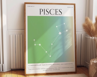 Pisces Zodiac Art Poster - Vibrant Star Sign Room Decor - Unique Gift Ideas - Aura Gradient Wall Art for Stylish Bedrooms, Homes, & Offices