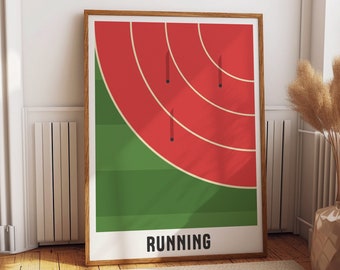 Running Track Poster - Ideal for Clubrooms and Sports Enthusiast Bedrooms - Sports Wall Art Decor - Running Track Layout Red Poster