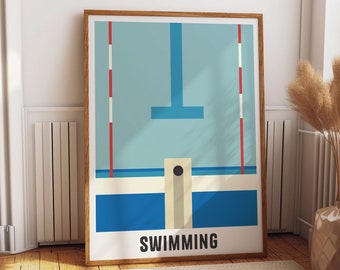 Swimming Pool Lane Poster - Ideal Gift for Swimming and Sports Enthusiast Bedrooms - Sports Wall Art Decor - Blue Swimming Pool Print