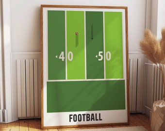 Football Field Poster - Ideal for Clubrooms and Sports Enthusiast Bedrooms - Sports Wall Art Decor -  Football Field Layout Green Poster