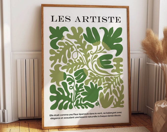 Les Artiste Green Flower Wall Poster - Abstract Exhibition Wall Art - Unique Floral Wall Decor for Nature Lovers - Vintage Poster Gift Ideas