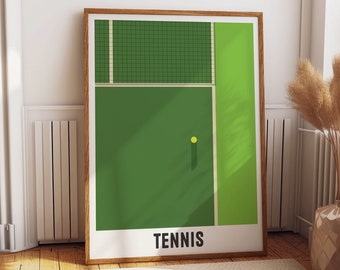 Tennis Court Poster - Ideal for Tennis Clubrooms and Sports Enthusiast Bedrooms or Man Caves - Sports Wall Art Decor - Tennis Court Layout