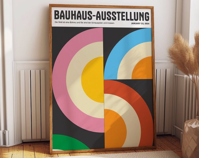 Bauhaus Colorful Boho Abstract Wall Poster - Spiral Geometric Wall Art, Bauhaus-Ausstellung January 03, 1954 Exhibition Wall Decor