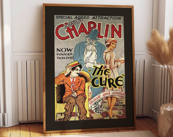 The Cure Charlie Chaplin Movie Poster - Vintage Music and Sound Film Art - Hilarious Comedy Room Decor for Classic Cinema Enthusiasts