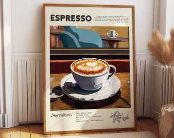 Modern Espresso Coffee Poster - Chic Wall Art for Coffee Docks, Cafes, and Barista Stations - Wall Art to Enhance any Cafe or Barista Wall