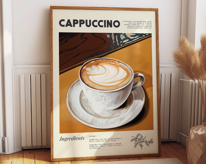 Cappuccino Coffee Poster - Chic Wall Art for Coffee Docks, Cafes, and Barista Stations - Wall Art to Enhance any Cafe or Barista Wall