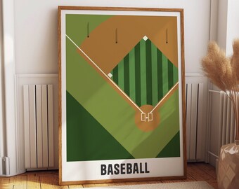 Striking Baseball Field Poster - Ideal for Clubrooms and Bedrooms - Sports Wall Art Decor -  Baseball Field Layout Green Poster
