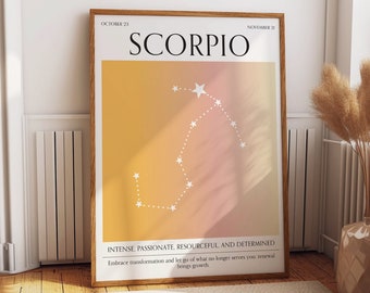 Scorpio Zodiac Sign Wall Art - Chic Astrology Poster for Bedroom Decor - Aura Gradient Art Perfect Gift for Her - Star Sign Aura Room Decor