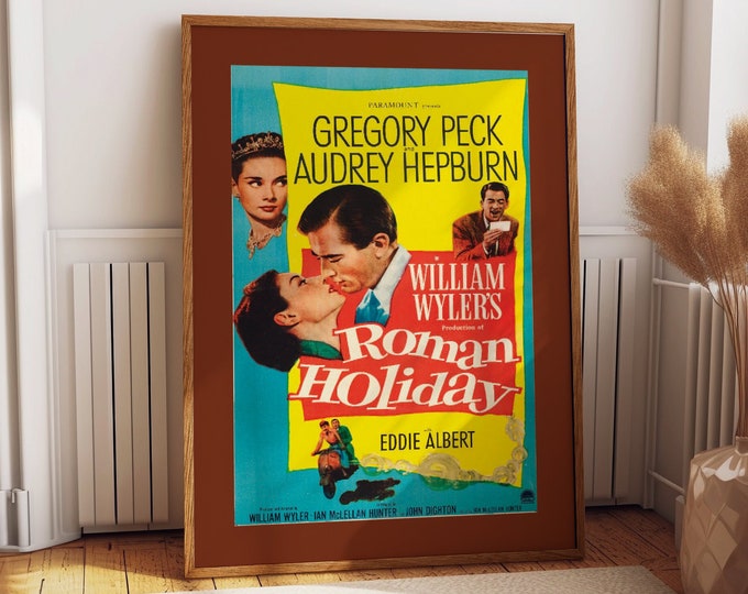 Roman Holiday 1954 Retro Poster - Audrey Hepburn & Gregory Peck Vintage Movie Print - Hollywood Classic Cinema Decor for Movie Room