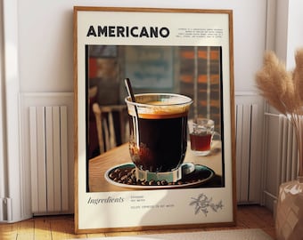 Modern Americano Coffee Poster - Chic Wall Art for Coffee Docks, Cafes, and Barista Stations - Wall Art to Enhance any Cafe or Barista Wall