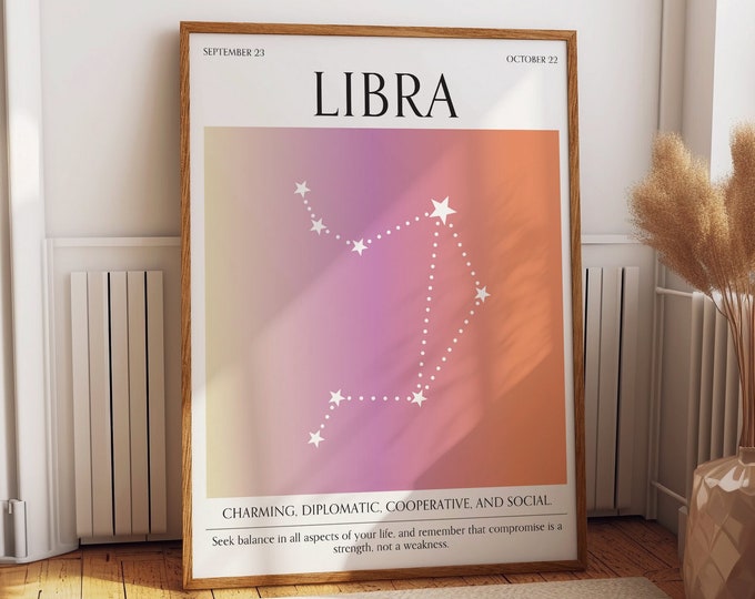 Libra Zodiac Sign Astrology Poster - Aura Gradient Wall Art - Perfect Gift Ideas - Vibrant Zodiac Sign Wall Poster - Star Sign Room Decor