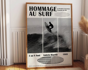 Surfez sur les vagues : affiche de l'exposition de surf de Biarritz - impression de surf vintage - affiche de surf de Biarritz - décoration de maison de plage - affiche côtière