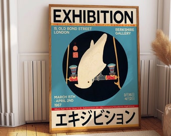 Vintage London 1967 Japanese Exhibition White Macaw Poster - Rare Collectible Art Print Striking image of white macaw to enhance your home