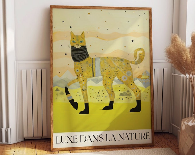 Cat Wall Decor Exhibition Poster - Yellow Cat Themed Room Art - Ideal Gift for Feline Enthusiasts Whimsical Abstract - Luxe Dans La Nature