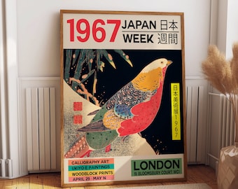 Affiche captivante d'exposition pour studio d'art Art japonais Japan Art Week 1967 Célébration de l'art japonais Art mural coloré pour embellir votre maison