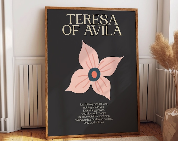 Religious Quote Art and Spiritual Wisdom and Christian Wall Decor - Soulful Serenity: Teresa of Avila Religious Poem Wall Art Room Decor