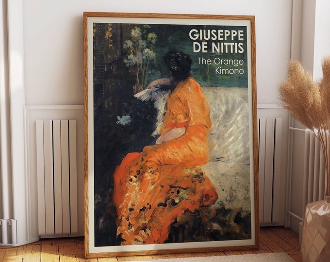 Japanese Kimono Painting The Orange Kimono Painting by Giuseppe De Nittis Exquisite Elegance: Japanese Kimono Painting Colorful Wall Art