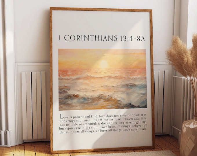 1 Corinthians 13:4-8A Bible Verse Christian Home Decor - Love is Patient and Kind Scripture Poster Wedding or Anniversary Gift