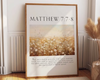 Matthew 7:7-8 Bible Verse Poster - Seek and You Shall Find Scripture Quote Wall Decor