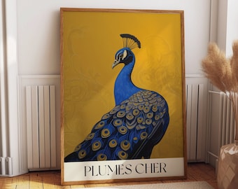Peacock Wall Art Tropical Bird Art Print French Exhibition Poster Modern Peacock Picture
