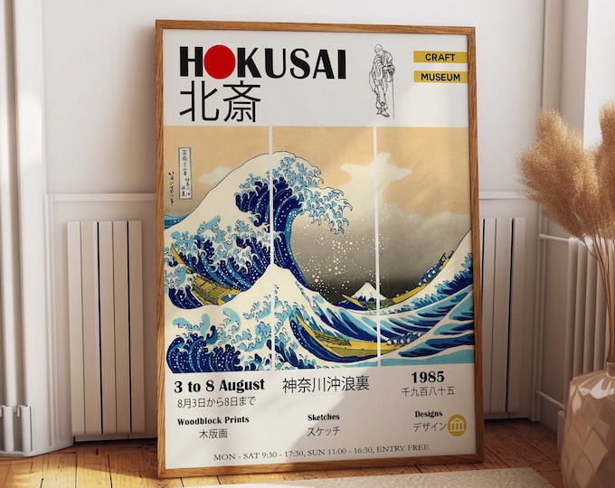 Mesmerizing Masterpiece: The Great Wave Exhibition Poster  Iconic Hokusai Japanese Museum Art-Captivating "The Great Wave" Exhibition Poster