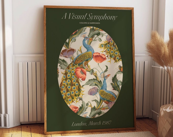 A Visual Symphony Exhibition Poster – Colors and Harmonies 1987 Wall Art - Sage Green Peacock Livingroom, Kitchen & Bedroom Wall Decor