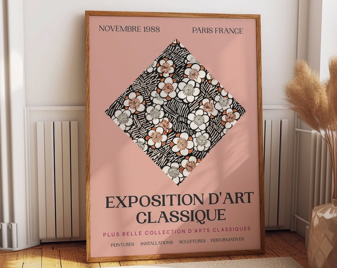 Timeless Elegance: Feminine Pink Exhibit Decor for Office & Bedroom -1988 Classic Exhibition Art Poster, Paris France -  Ideal Gift for Her