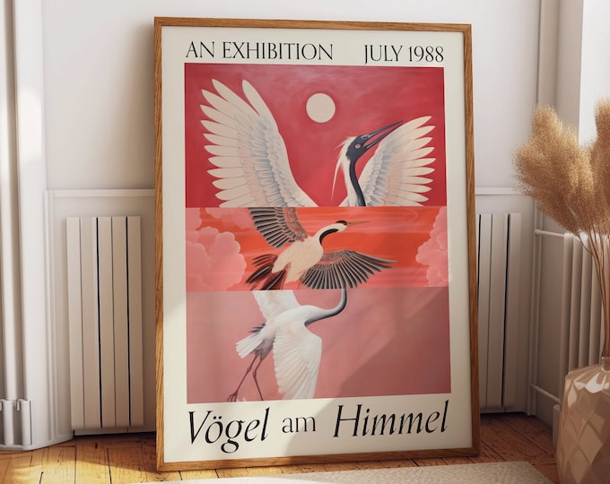 Bird Illustration Wall Art -  1988 Vogel am Himmel Exhibition Poster -  Aesthetic Bird Wall Art Room Decor