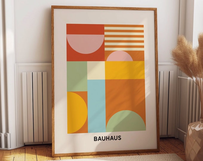 Bauhaus Vibrant Geometric Wall Art Poster - Colorful Exhibition Wall Art Prints - Unique Bedroom Wall Decor with Abstract Bold Colors