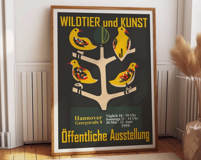 Mid Century Museum Exhibition Poster German Exhibition Print 1959 - Bird Wall Poster Room Decor