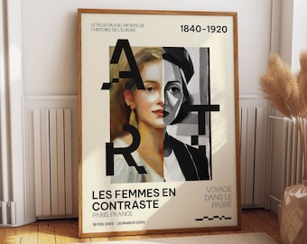 Women in Contrast Art Reproduction Poster - Journey Into the Past Paris France Exhibition Poster - Sophisticated Style Office & Bedroom Deco