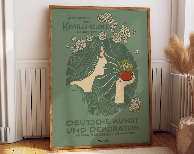 Lush Serenity: Exquisite Art Nouveau Poster Captivating Vintage-Inspired Print for Enchanting Spaces Green Art Nouveau Poster