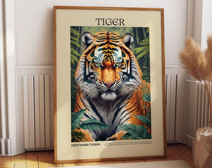 Tiger Jungle Illustration Art Poster - Safari Animals, Exotic Tiger Print, Tropical Wall Decor - Animal Wall Art for a Stylish Wild Ambiance