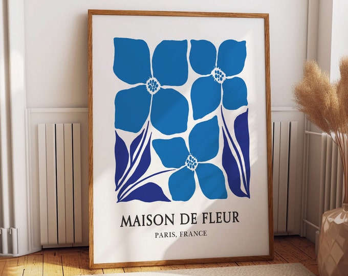 Bauhaus Blooms: Blue Floral Abstract Wall Art Poster - Maison De Fleur Paris France Exhibition - Aesthetic Gallery Vibes Home Interior Decor