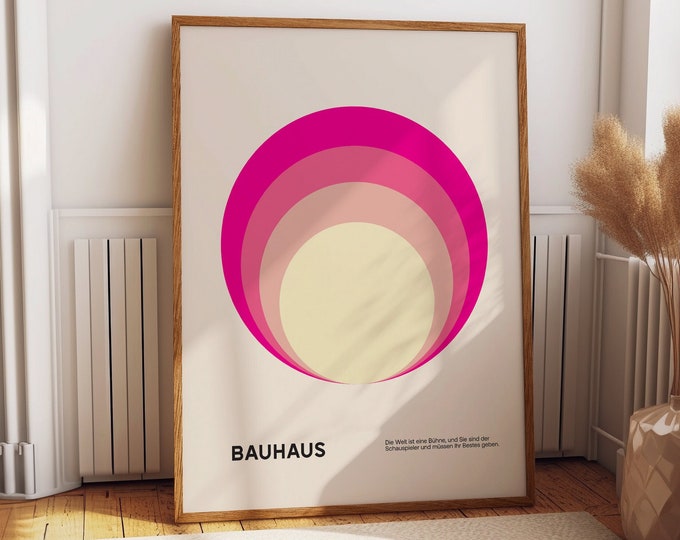 Radiant Rose Pink Bauhaus Bliss Geometric Wall Art Poster - Abstract Exhibition Prints for a Chic and Vibrant Girls Bedroom