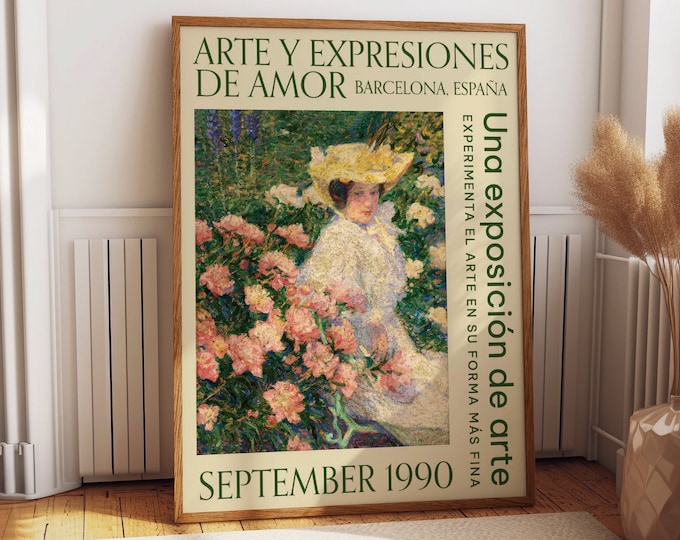 Classic Art Exhibit Wall Decor - 1990 Barcelona, Spain Love Expressions Exhibition Poster - Stunning Lady & Floral Art, Perfect Gift for Her