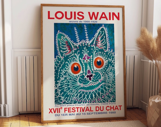 Whimsical Delight: Vintage Louis Wain Cat Poster - Limited Edition Print from the 1980 Cat Festival Exhibition - Cat print exhibition