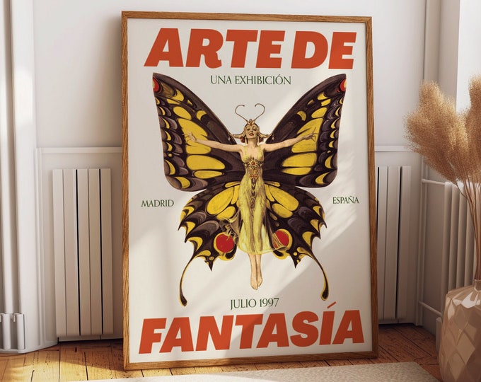 Stunning Butterfly Wall Poster for Home & Office Decor - 1997 Fantasy Art Exhibition Poster: Magical Fantasy Wall Decor from Madrid, España