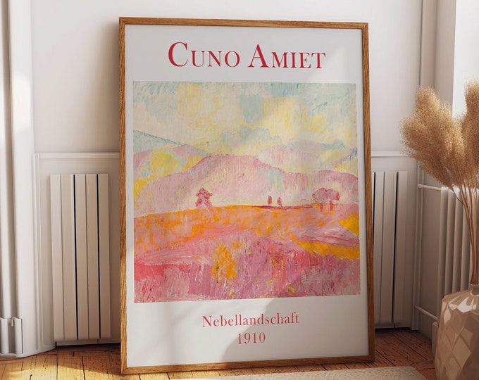 Pastel Dreams: Pink Foggy Landscape Painting by Cuno Amiet - Romantic Pink Wall Art Print 1922 Add a touch of Ethereal Beauty to your space