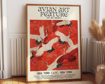 Feathered Elegance: Avian Art Exhibition Poster - Elegant Bird Home Gallery Wall Decor - Stylish Decor Ideal Housewarming Gift