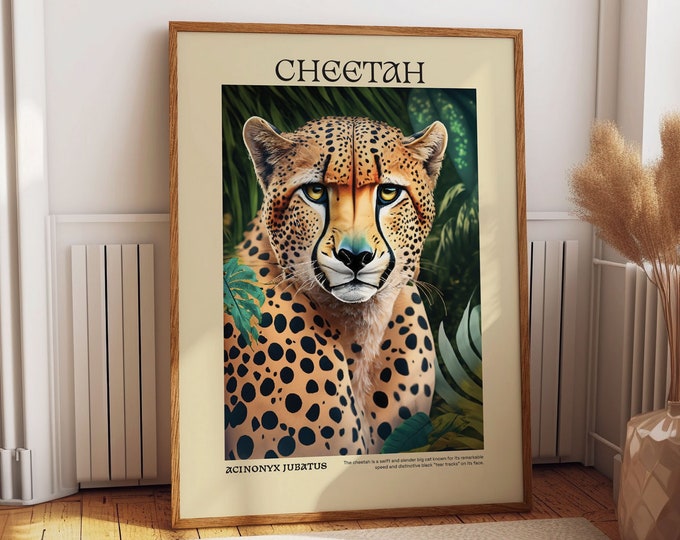 Cheetah Portrait Wall Poster - Exquisite Feline Lovers' Decor - Maximalist Jungle Animal Art for Bold, Mesmerizing, and Stylish Interiors