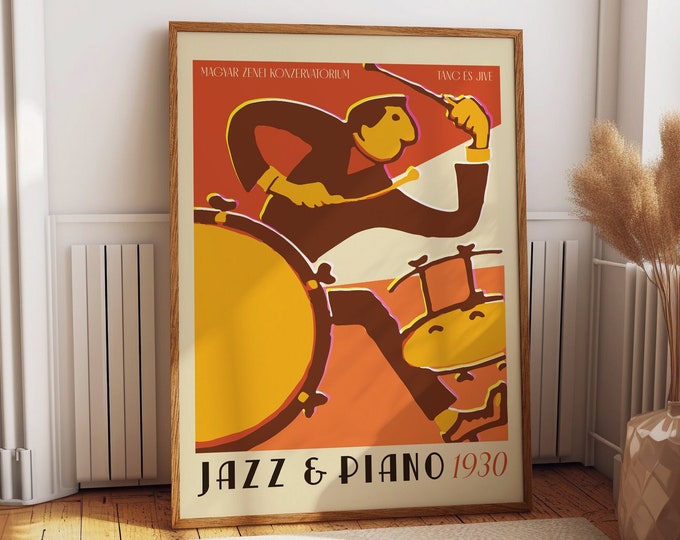 Retro Rhythms: Jazz and Piano 1930 Exhibition Wall Poster - Vintage Music Room Wall Decor - A Unique Room Decor Gift for Music Lovers