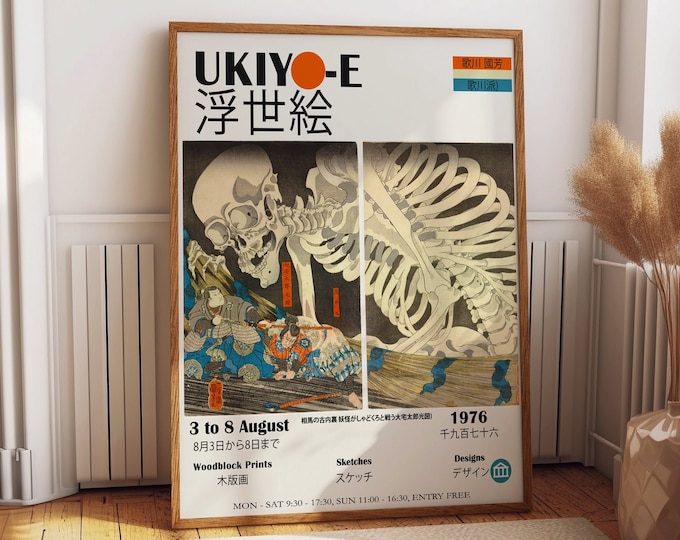 Japanese Exhibition Poster Ukiyo-e Skeleton by Utagawa Takiyasha Japanese Wall Art Anime Wall Decor Japan Posters Historic Cultural Wall Art