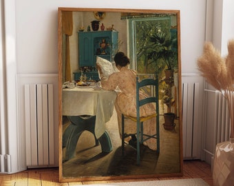 Woman at Breakfast Painting by L.A. Ring Fine Art Reproduction Serene Wall Art Tranquil Wall Decor for your Home Peaceful Morning Atmosphere